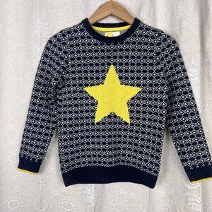 Mini Boden navy blue patterned sweater yellow star cotton wool blend knit 9-10y
